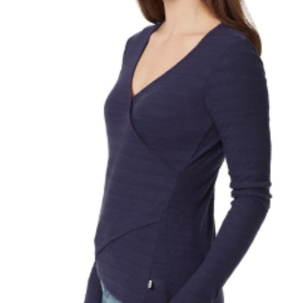 Anne Klein Koney Knit Faux Wrap Top Navy Size XL